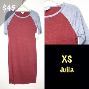 NWT LuLaRoe XS Julia Dress Baseball Blue Maroon